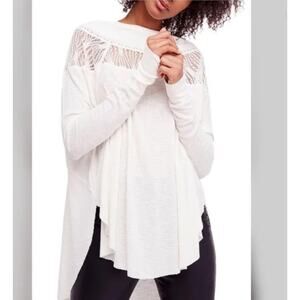 Free people spring valley lace trim thermal top S boho oversized Summer Spring